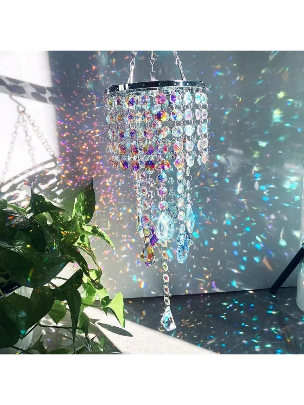 Crystal Chandelier Wind Chimes with AB Coating, Hanging Suncatcher for Garden